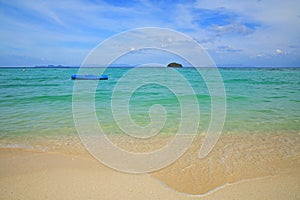 Inflatable boat floating on Andaman sea