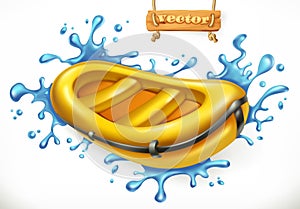 Inflatable boat. White water rafting, vector icon