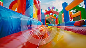 Inflatable bounce houses and obstacle courses provide endless entertainment for graduates at a lively alcoholfree party