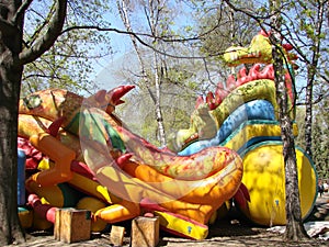 Inflatable castle full of colored balls for children to jump