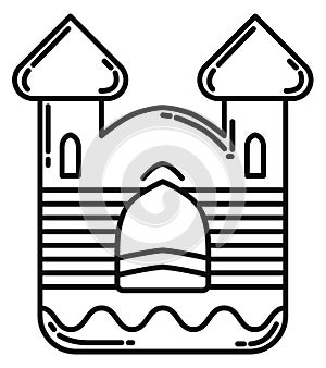 Inflatable castle icon. Funny kid bounce house