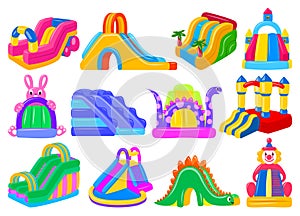 Inflatable castle isolated cartoon set icon. Vector illustration trampoline on white background. Vector cartoon set icon