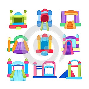 inflatable castle set cartoon vector illustration