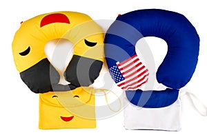 Inflatable cushion on the neck for transport crossings. a pleasant one made for travel. Soft, resistant velor cover.