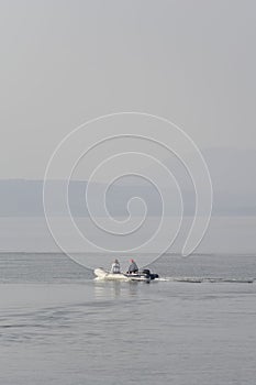 Inflatable dingy boat out on sea adventure