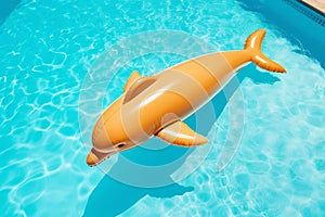 Inflatable dolphin swimming pool float. Summer vacation. Generative ai