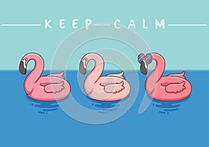 Inflatable flamingo swim ring isolated on water