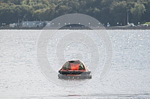 Inflatable lifeboat at sea