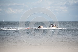 Inflatable lifeboat in sea