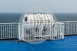 Inflatable liferaft on ferry