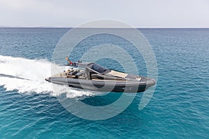 Inflatable motor boat in formentera, spain