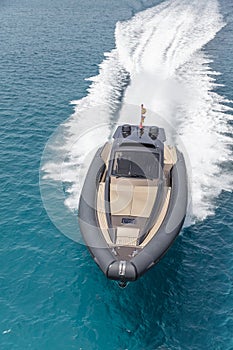 Inflatable motor boat in formentera, spain