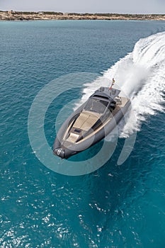 Inflatable motor boat in formentera, spain