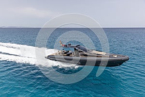 Inflatable motor boat in formentera, spain