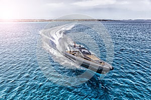 Inflatable motor boat in formentera, spain