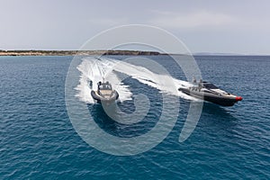 Inflatable motor boat in formentera, spain