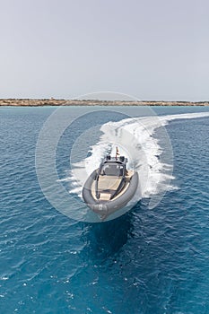 Inflatable motor boat in formentera, spain