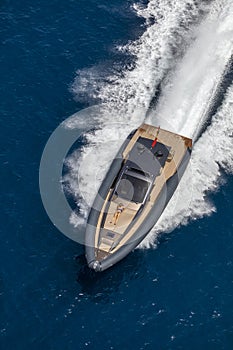 Inflatable motor boat in formentera, spain