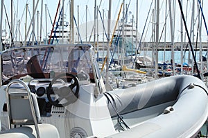 Inflatable motorboat in dry dock