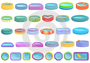 Inflatable pool icons set cartoon vector. Activity round