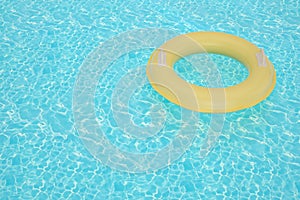 Inflatable ring on blue water 3D illustration.