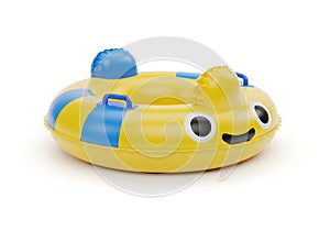 Inflatable ring float with a cheerful yellow and blue fish design