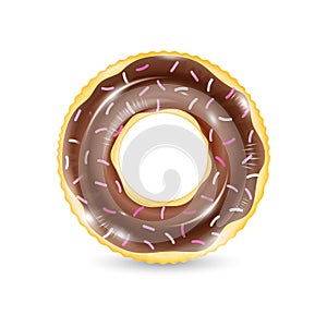 Inflatable ring looking like donut isolated on white background. Realistic colorful rubber swimming buoy. Vector