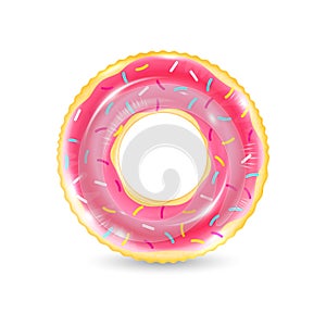 Inflatable ring looking like donut isolated on white background. Realistic colorful rubber swimming buoy. Vector illustration of