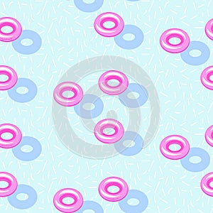 Inflatable rings in pool blue water seamless vector pattern.