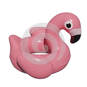 Inflatable rubber pink circle flamingo bird isolated on white background. 3d rendering