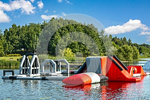 Inflatable slide bounce at water park