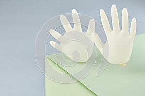 Inflatable surgical gloves. Creative minimal concept