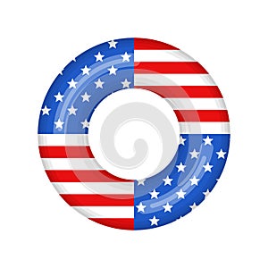 Inflatable swimming ring looking like USA flag isolated on white background, Rubber float pool lifesaver ring, buoy