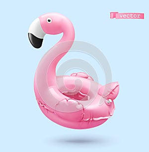 Inflatable toy. Flamingo 3d realistic vector object.