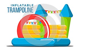 Inflatable Trampoline Vector. Playground Toy. Castle, Tower. Park. Isolated Flat Cartoon Illustration