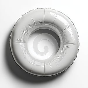 Inflatable white pool ring on white background with shadow