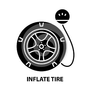 inflate tire icon, black vector sign with editable strokes, concept illustration