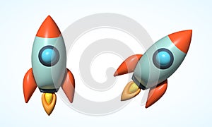 Inflated 3D Vector Retro Futuristic Rocket Launch Illustrations. Abstract Spacecraft Templates Set Isolated