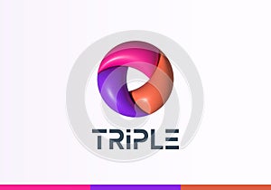 Inflated 3D Vector Ribbon Rotation Loop Circle. Abstract Vector Logo Template. Modern Geometry Infinity Swirl Sign with