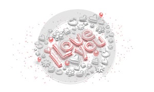 Inflated balloon font with i love you symbol, side view