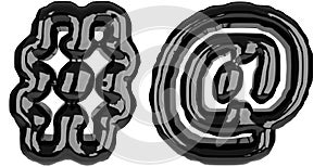 Inflated glossy black hashtag symbol illustration. 3D render of latex bubble hashtag symbol with glint. Graphic math symbol,
