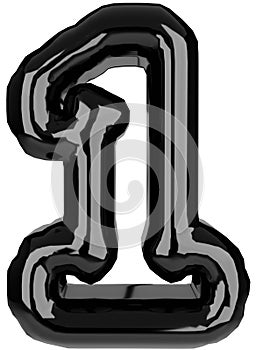 Inflated glossy black mathematics 1 symbol illustration. 3D render of latex bubble one symbol with glint. Graphic math symbol,