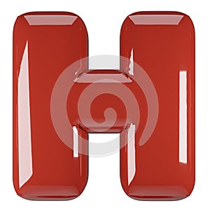 Inflated glossy RED letter H uppercase illustration. 3D render of latex bubble font with glint. Graphic type, typography, ABC