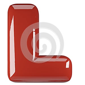 Inflated glossy RED letter L uppercase illustration. 3D render of latex bubble font with glint. Graphic type, typography, ABC