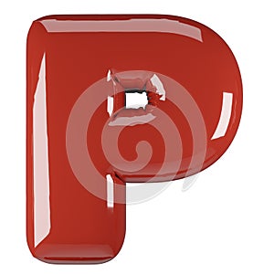 Inflated glossy RED letter P uppercase illustration. 3D render of latex bubble font with glint. Graphic type, typography, ABC