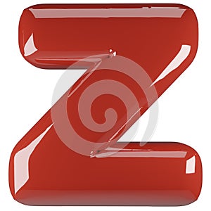 Inflated glossy RED letter Z uppercase illustration. 3D render of latex bubble font with glint. Graphic type, typography, ABC