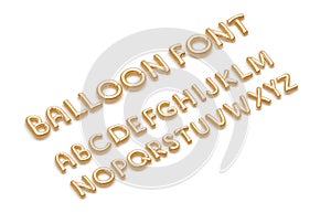 Inflated gold balloon font with capital alphabet, side view photo