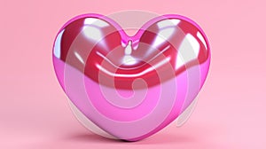 Inflated pink glossy heart shape balloon background. Valentine's, Mother's Day concept. Look like 3d. Cute