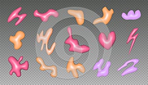 Inflated shapes, abstract 3d doodles, cute plastic elements. Set of colorful fluid objects.