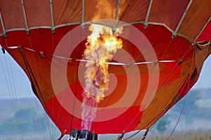 Inflating hot air balloon